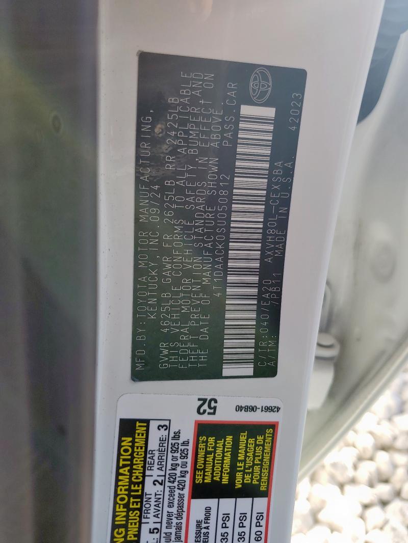 4T1DAACK0SU050812 - 2025 TOYOTA CAMRY XSE 白色 照片 12