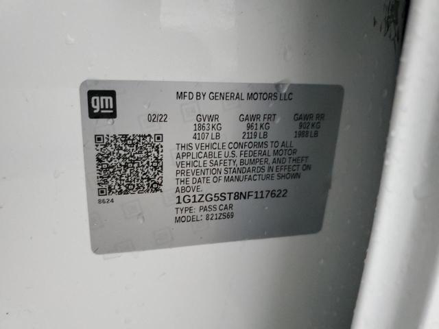 1G1ZG5ST8NF117622 - 2022 CHEVROLET MALIBU RS 白色 照片 12