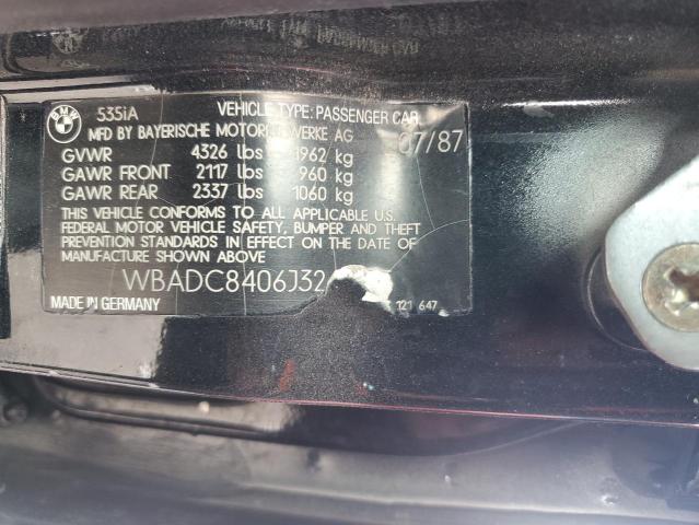 WBADC8406J3262135 - 1988 BMW 535 AUTOMATIC BLACK photo 13