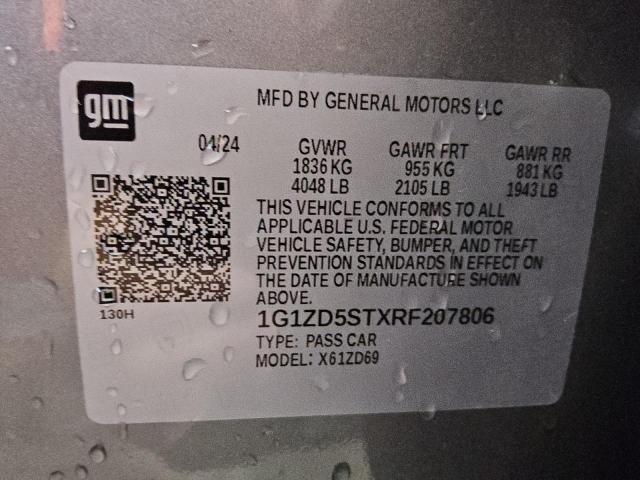 1G1ZD5STXRF207806 - 2024 CHEVROLET MALIBU LT ნაცრისფერი ფოტო 12