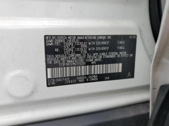 2T3P1RFV7MC170359 - 2021 TOYOTA RAV4 XLE WHITE photo 13