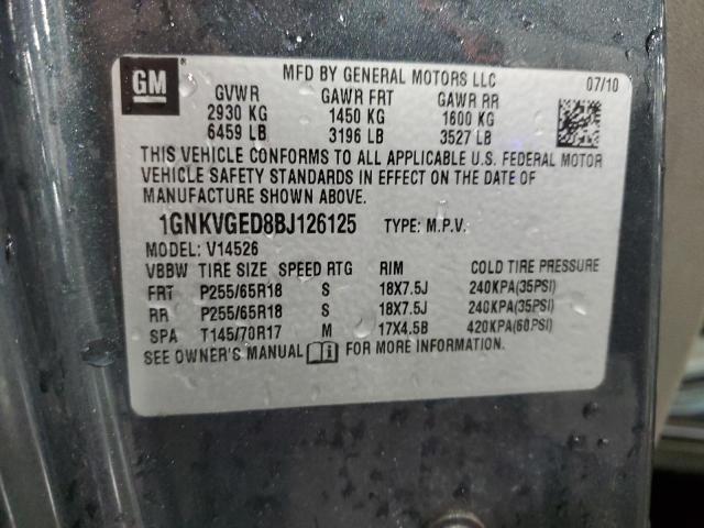 1GNKVGED8BJ126125 - 2011 CHEVROLET TRAVERSE LT GRAY photo 13