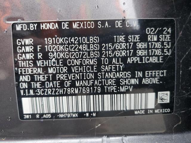 3CZRZ2H78RM769179 - 2024 HONDA HR-V EXL GRAY photo 12