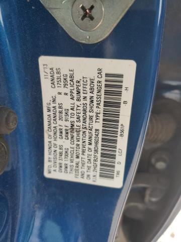 2HGFB2F58DH603428 - 2013 HONDA CIVIC LX 蓝色 照片 12