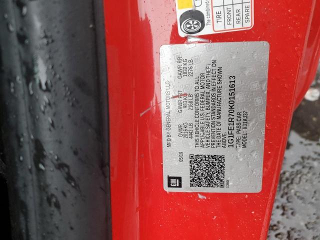 1G1FE1R70K0151613 - 2019 CHEV CAMARO SS წითელი ფოტო 12