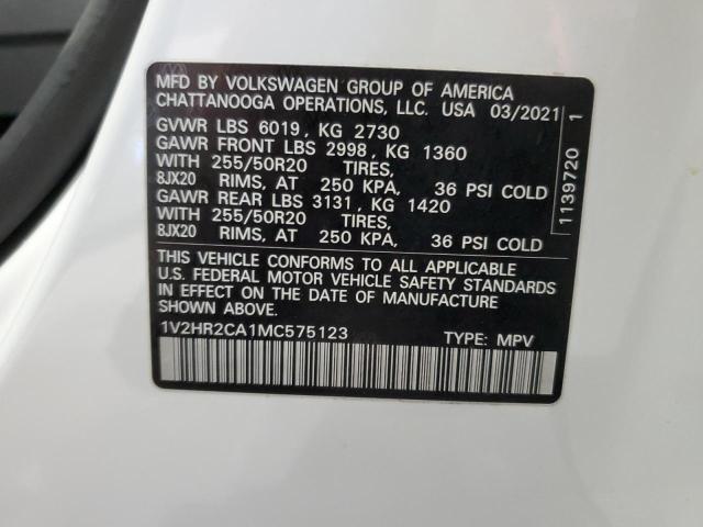 1V2HR2CA1MC575123 - 2021 VOLKSWAGEN ATLAS SE თეთრი ფოტო 13