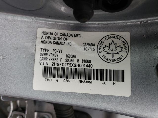 2HGFC2F5XGH001440 - 2016 HONDA CIVIC LX SILVER photo 13