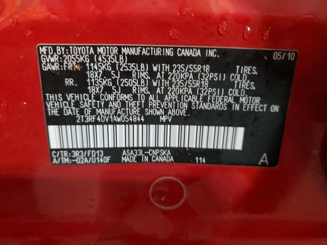 2T3RF4DV1AW054844 - 2010 TOYOTA RAV4 SPORT RED photo 13
