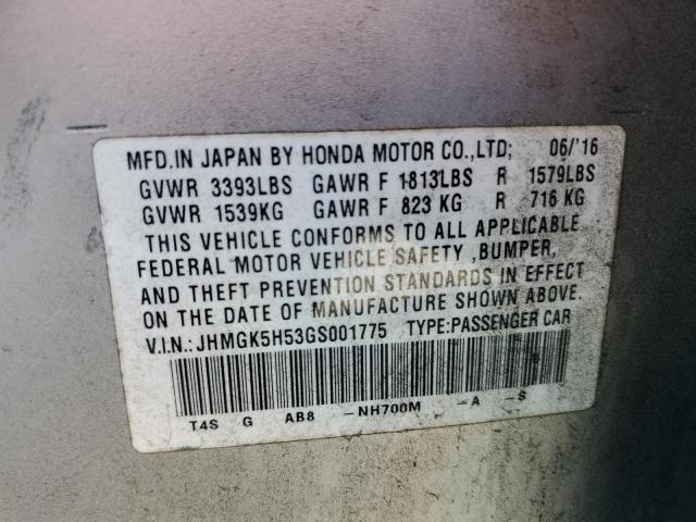 JHMGK5H53GS001775 - 2016 HONDA FIT LX SILVER photo 12