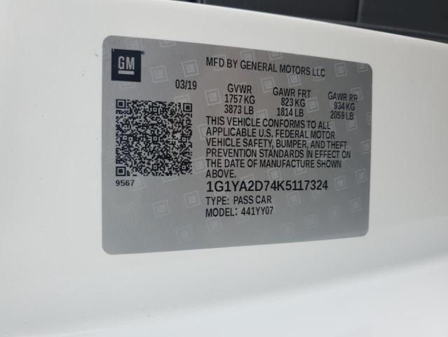 1G1YA2D74K5117324 - 2019 CHEVROLET CORVETTE STINGRAY 1LT WHITE photo 12