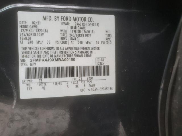 2FMPK4J9XMBA00150 - 2021 FORD EDGE SEL GRAY photo 13