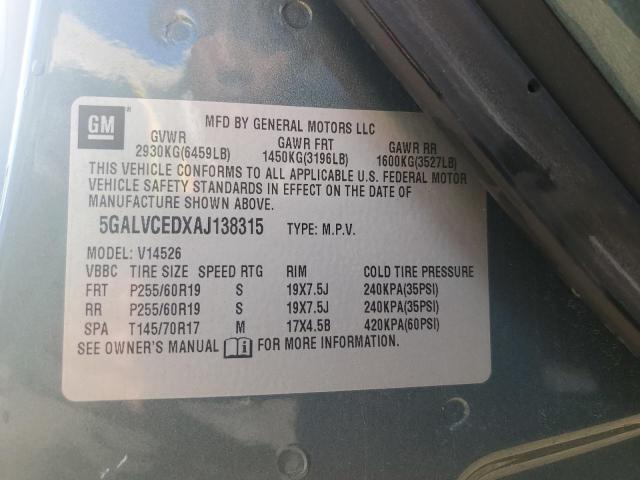 5GALVCEDXAJ138315 - 2010 BUICK ENCLAVE CXL Yaşıl foto 13