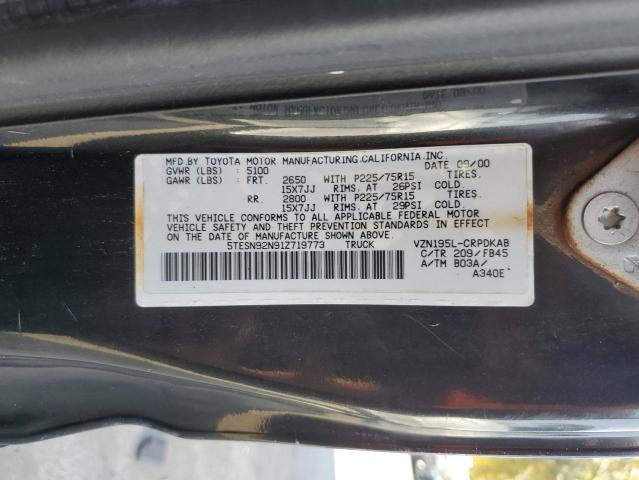 5TESN92N91Z719773 - 2001 TOYOTA TACOMA XTRACAB PRERUNNER შავი ფოტო 12