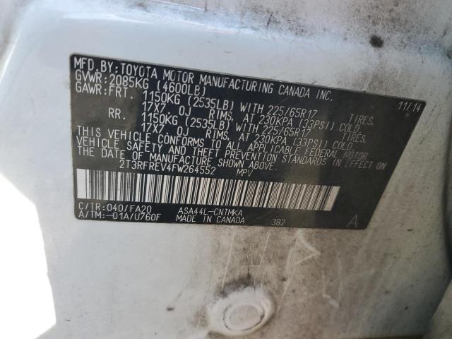 2T3RFREV4FW264552 - 2015 TOYOTA RAV4 XLE WHITE photo 13