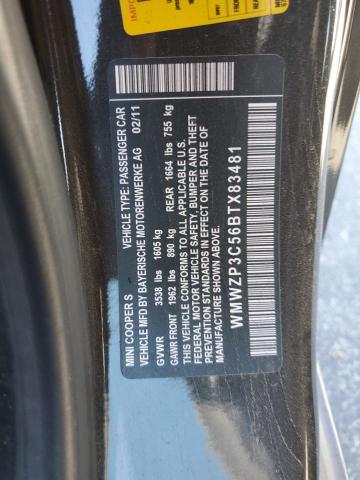 WMWZP3C56BTX83481 - 2011 MINI COOPER S BLACK photo 13