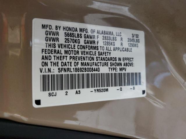 5FNRL18692B008440 - 2002 HONDA ODYSSEY EX GOLD photo 13