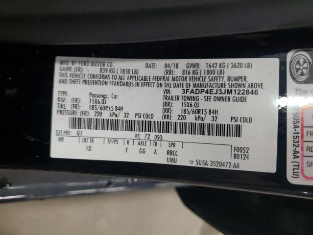 3FADP4EJ3JM122846 - 2018 FORD FIESTA SE Siyah fotoğraf 12