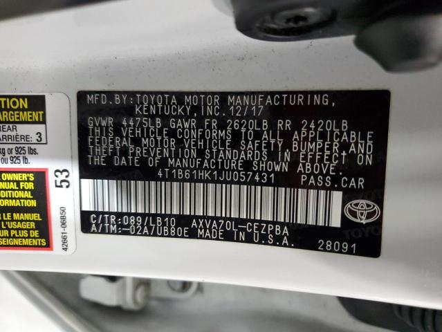 4T1B61HK1JU057431 - 2018 TOYOTA CAMRY XSE WHITE photo 12