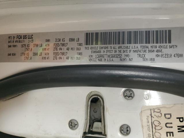 1C6RR6TTXKS603252 - 2019 RAM 1500 CLASS SLT 白色 照片 12