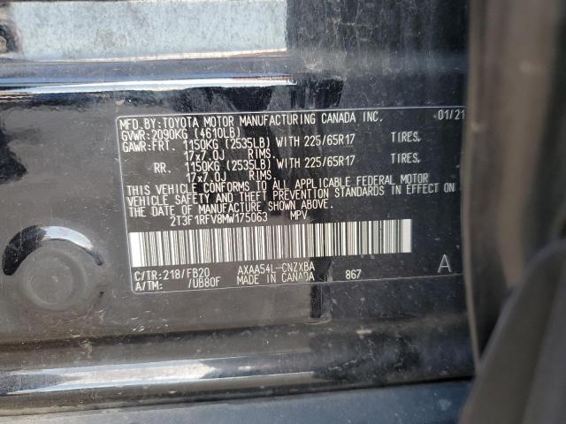 2T3F1RFV8MW175063 - 2021 TOYOTA RAV4 LE BLACK photo 12