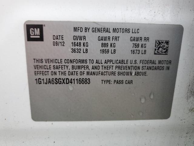 1G1JA6SGXD4116683 - 2013 CHEVROLET SONIC LS 白色 照片 12