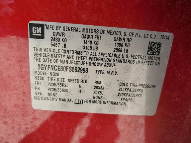 3GYFNCE30FS582998 - 2015 CADILLAC SRX PERFORMANCE COLLECTION Kırmızı fotoğraf 13