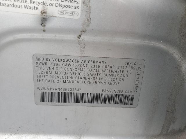 WVWMP7AN4BE705535 - 2011 VOLKSWAGEN CC SPORT SILVER photo 13