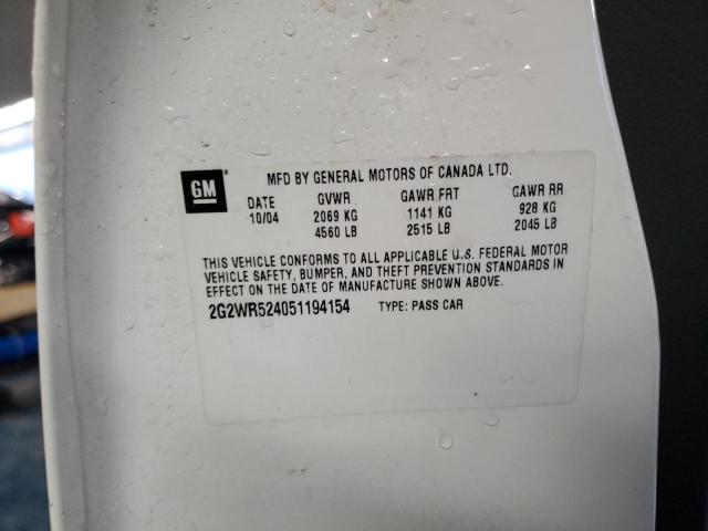 2G2WR524051194154 - 2005 PONTIAC GRAND PRIX GTP WHITE photo 12