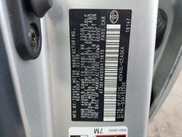 4T1BE46K89U411819 - 2009 TOYOTA CAMRY BASE 银色 照片 12