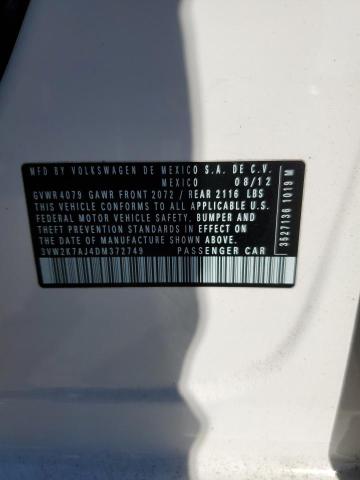 3VW2K7AJ4DM372749 - 2013 VOLKSWAGEN JETTA BASE WHITE photo 12