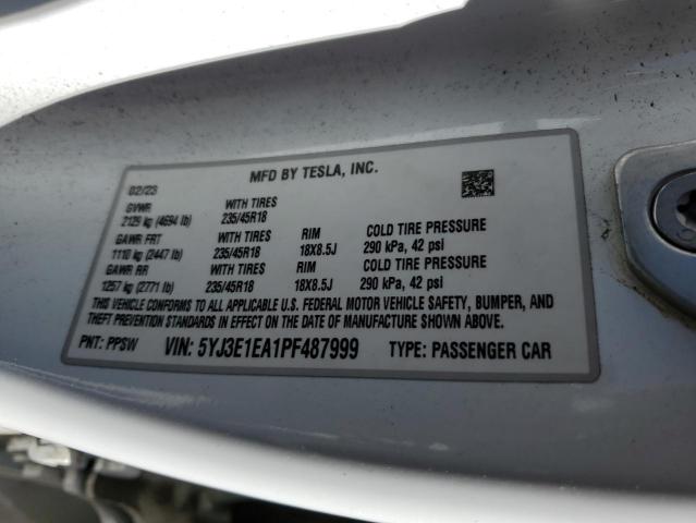 5YJ3E1EA1PF487999 - 2023 TESLA MODEL 3 白色 照片 12