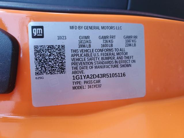 1G1YA2D43R5105116 - 2024 CHEVROLET CORVETTE STINGRAY 1LT ORANGE photo 13