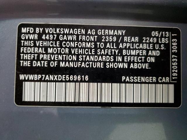 WVWBP7ANXDE569616 - 2013 VOLKSWAGEN CC SPORT BLUE photo 12