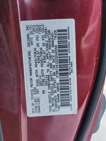 5TBRT34152S240558 - 2002 TOYOTA TUNDRA ACCESS CAB Бордовый фото 13