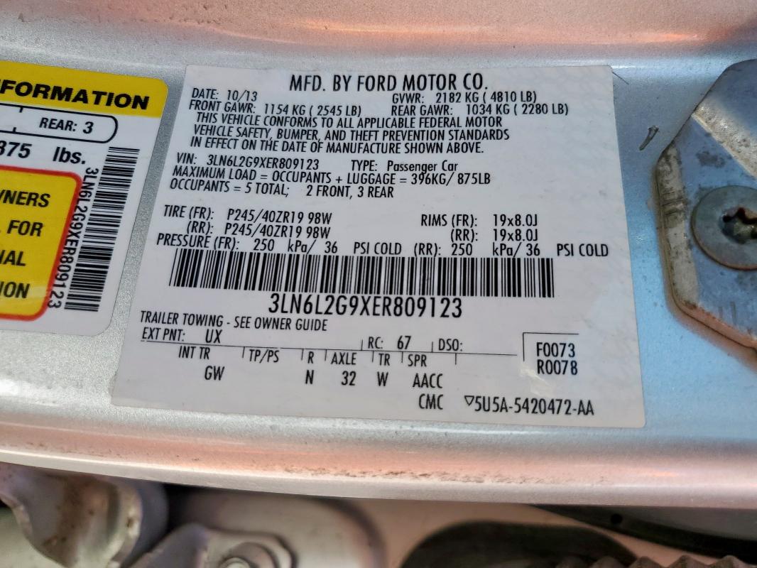 3LN6L2G9XER809123 - 2014 LINCOLN MKZ SILVER photo 12
