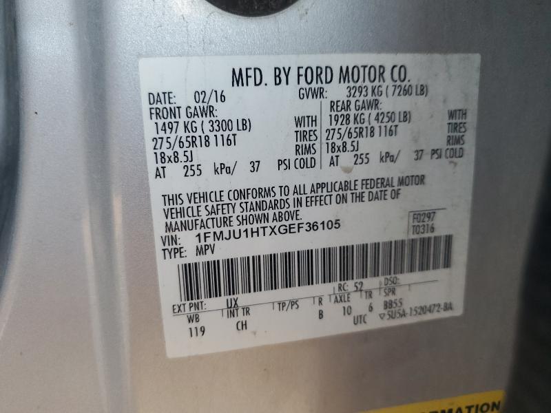 1FMJU1HTXGEF36105 - 2016 FORD EXPEDITION XLT SILVER photo 13