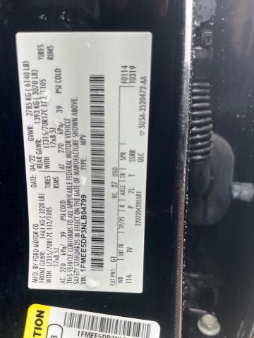 1FMEE5DP3NLB04799 - 2022 FORD BRONCO BASE 黑色 照片 10