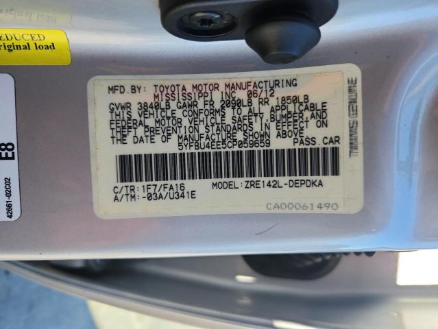 5YFBU4EE5CP059659 - 2012 TOYOTA COROLLA BASE 银色 照片 12