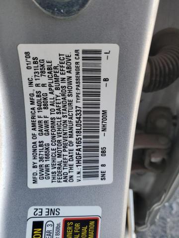 1HGFA16518L054337 - 2008 HONDA CIVIC LX SILVER photo 12