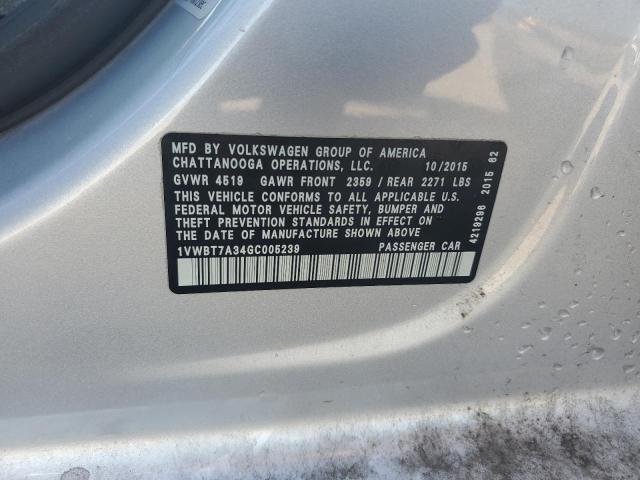 1VWBT7A34GC005239 - 2016 VOLKSWAGEN PASSAT SE SILVER photo 13