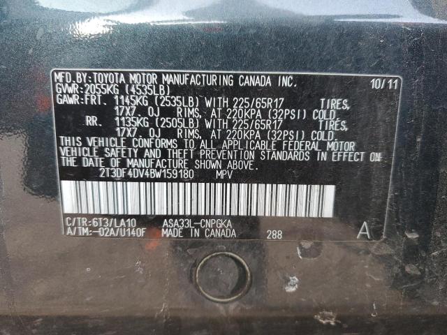 2T3DF4DV4BW159180 - 2011 TOYOTA RAV4 LIMITED მწვანე ფოტო 13