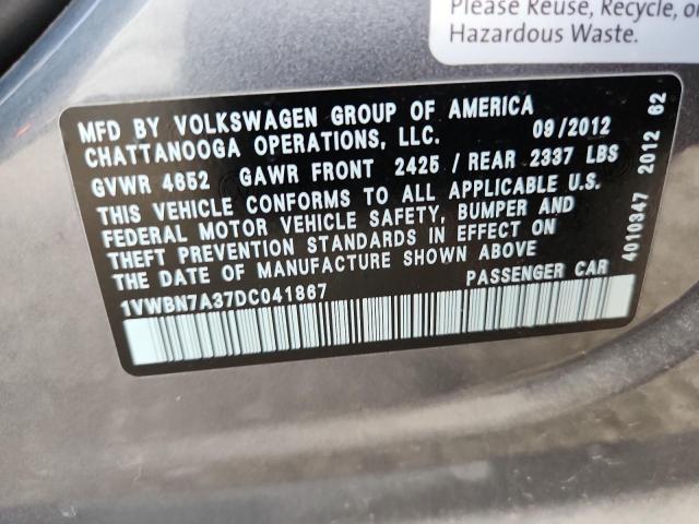 1VWBN7A37DC041867 - 2013 VOLKSWAGEN PASSAT SE გრაფიტი ფოტო 12