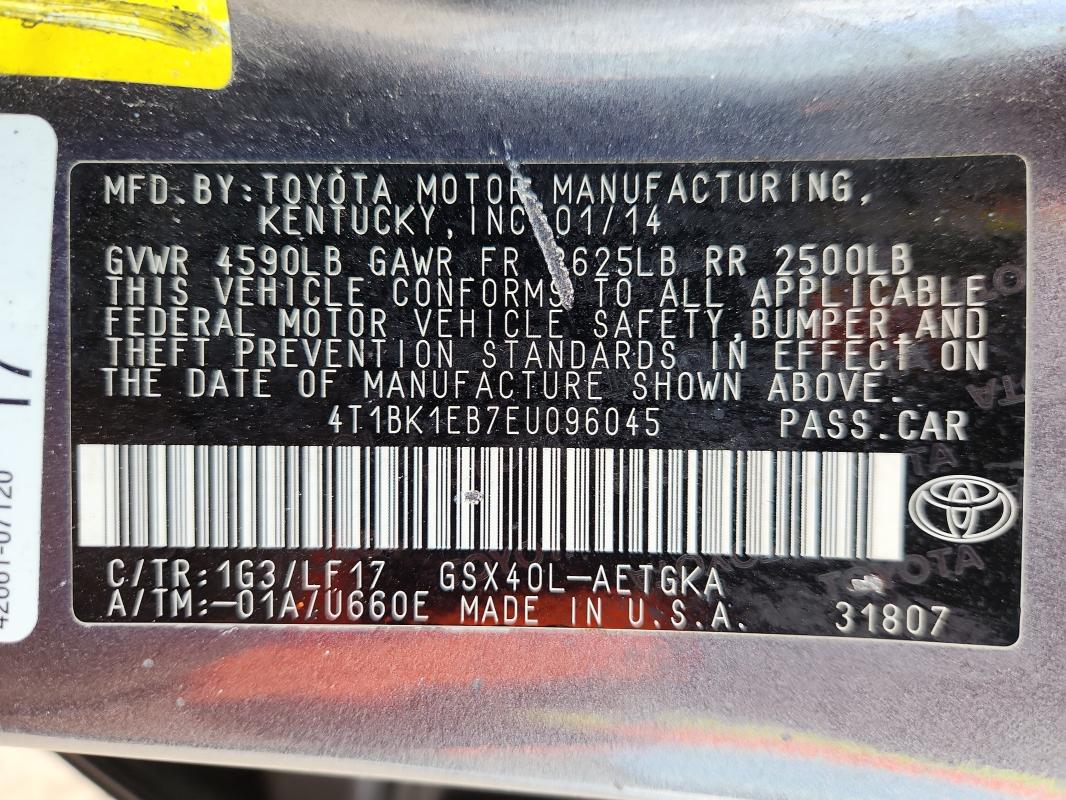 4T1BK1EB7EU096045 - 2014 TOYOTA AVALON BASE 灰色 照片 13