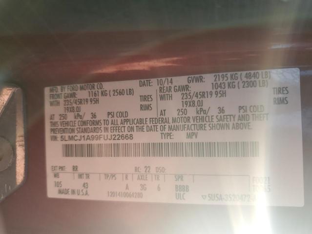 5LMCJ1A99FUJ22668 - 2015 LINCOLN MKC 红色 照片 14