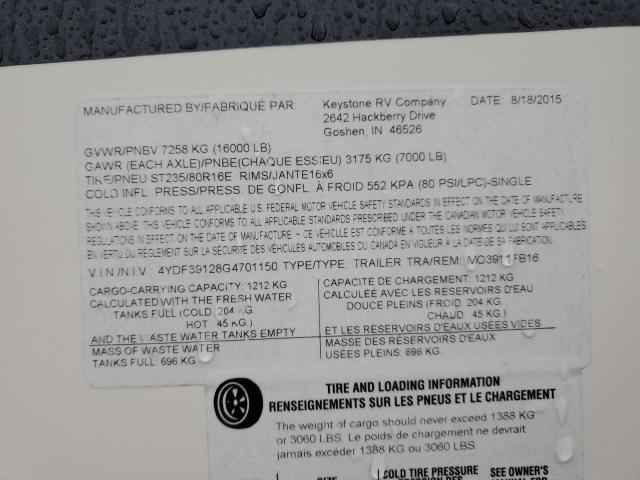 4YDF39128G4701150 - 2016 KEYSTONE MONTANA TAN photo 10