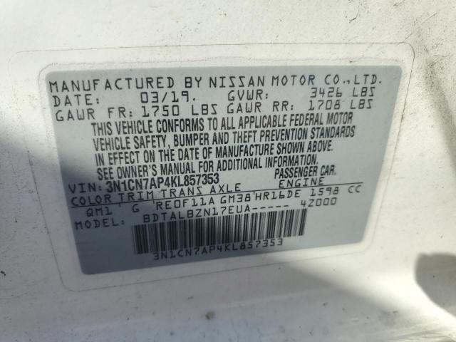 3N1CN7AP4KL857353 - 2019 NISSAN VERSA S თეთრი ფოტო 13