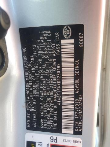 4T4BF1FKXDR280192 - 2013 TOYOTA CAMRY L SILVER photo 12