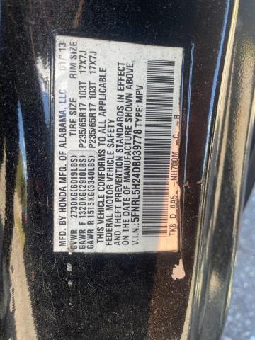5FNRL5H24DB039778 - 2013 HONDA ODYSSEY LX BLACK photo 10