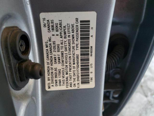 2HGFC1F75GH645892 - 2016 HONDA CIVIC EXL 银色 照片 13