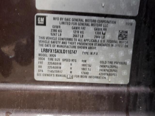 LRBFX1SA3LD110747 - 2020 BUICK ENVISION PREFERRED ყავისფერი ფოტო 12